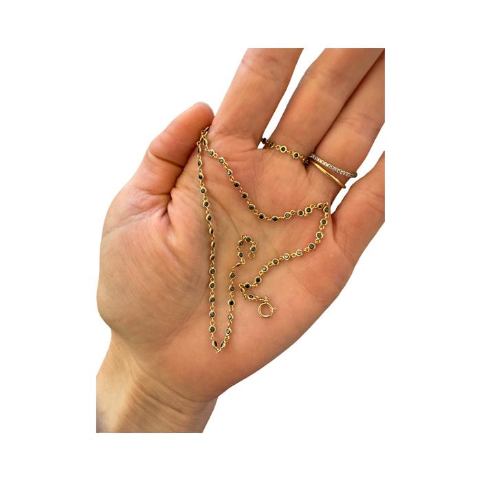 14k Solid Gold Bezel Set 1.70mm Black Diamond Tennis Necklace