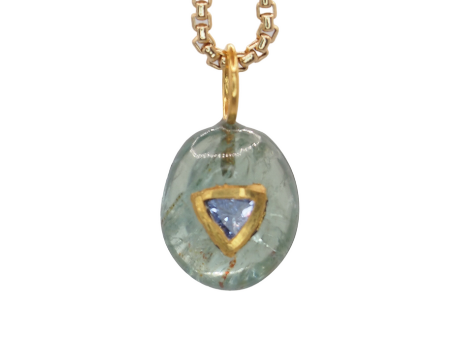 Green Apatite and Tanzanite Amulet