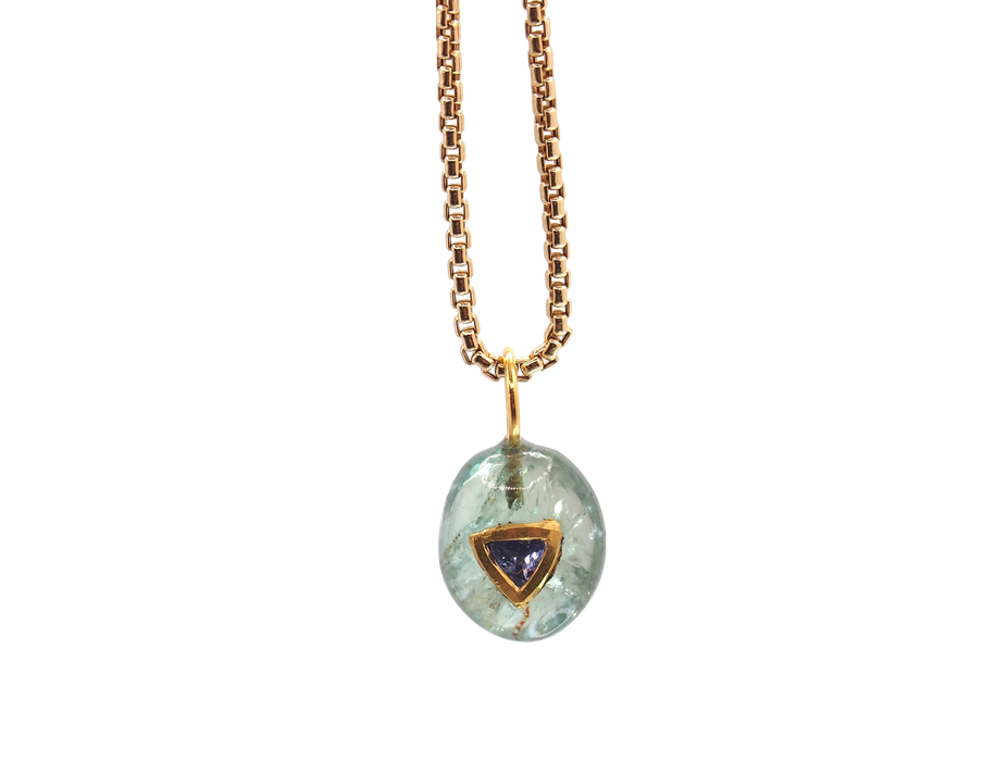 Green Apatite and Tanzanite Amulet