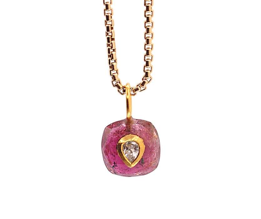 Pink Tourmaline with White Topaz Inlay Amulet