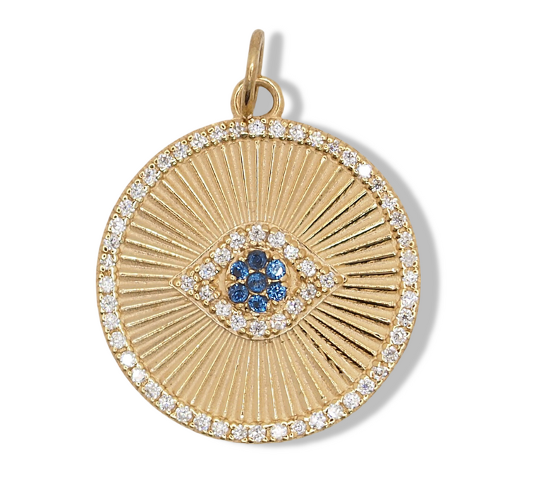 Evil Eye Diamond and Sapphire Coin Pendant