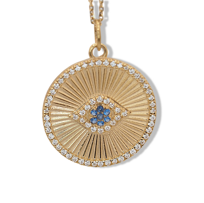 Evil Eye Diamond and Sapphire Coin Pendant