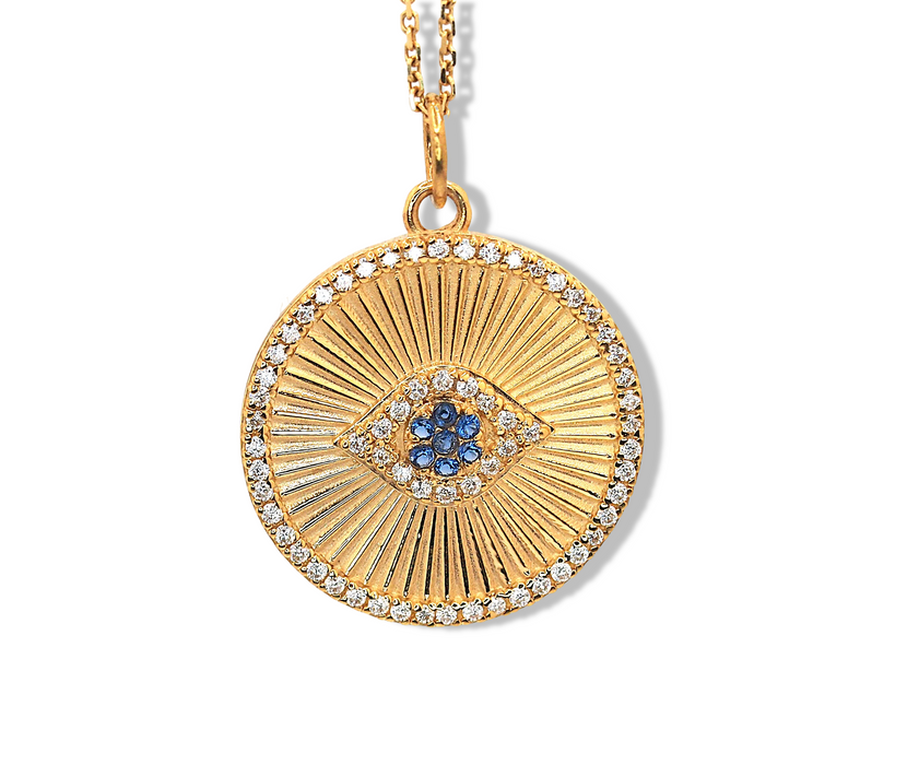 Evil Eye Diamond and Sapphire Coin Pendant